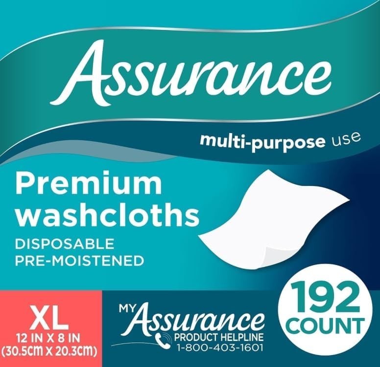 Assurance Premium XL Disposable Washcloths 192 Count White Adult Wipes 2×96