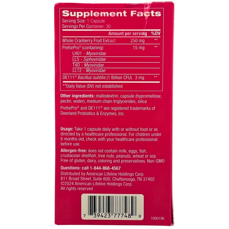 Florajen Women’s Triple Action Probiotic Pre + Pro + Cranberry 30 Caps EXP 04/26 gallery