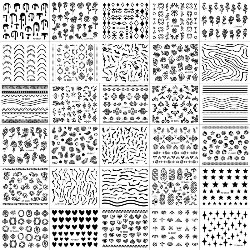 30Pcs Set Nail Art Stickers Decal Flower Lace Rose Heart Slider Manicure N363