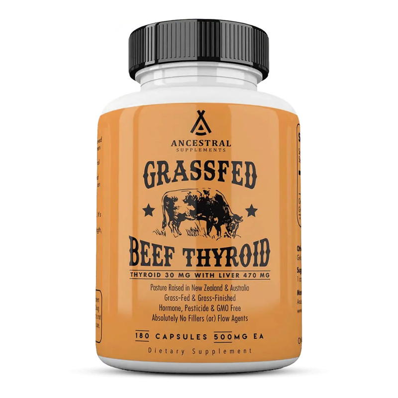 Grassfed Beef Thyroid with Liver 500mg Grass Fed/No Hormones/Non GMO 180 Caps