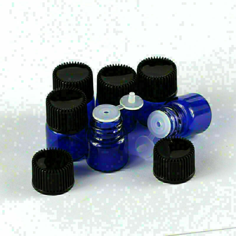 New 20/50/100Pcs 1ml Tiny Small Blue Glass Empty Oil Bottles Vial With Screw Cap