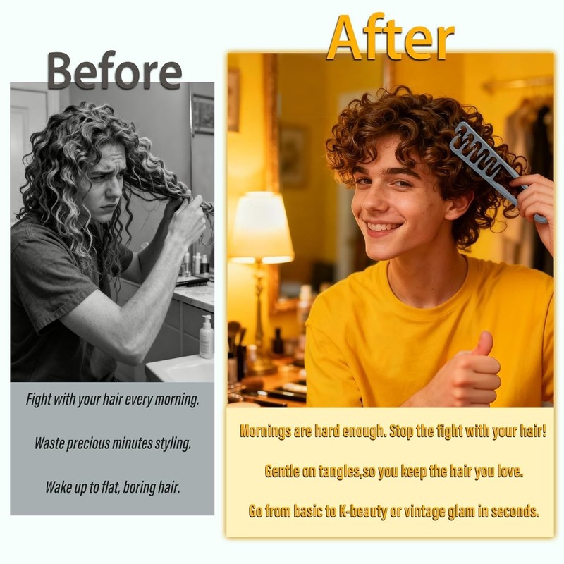 Volumizing Texture Comb Wide Tooth for Curls, Root Lift & Bang Styling gallery