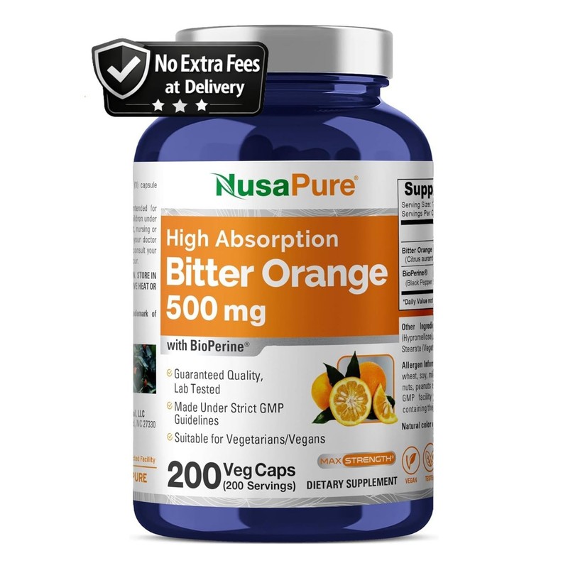 Suplemento de Fruta de Naranja Amarga 500 mg 200 Cápsulas Vegano | 200 Porciones