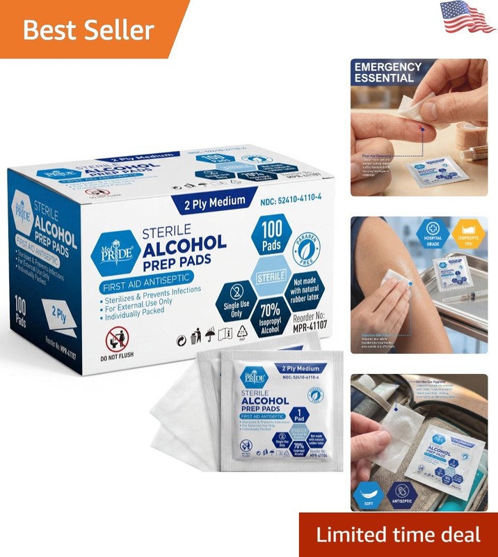 Individually Wrapped Alcohol Prep Pads, 2 Ply, Antiseptic – Soft & Safe for Skin