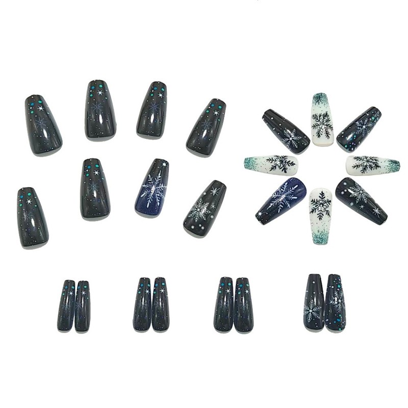 48pcs Winter Snowflake Press-on Nails Glitter Blue Black Silver Christmas Nails gallery