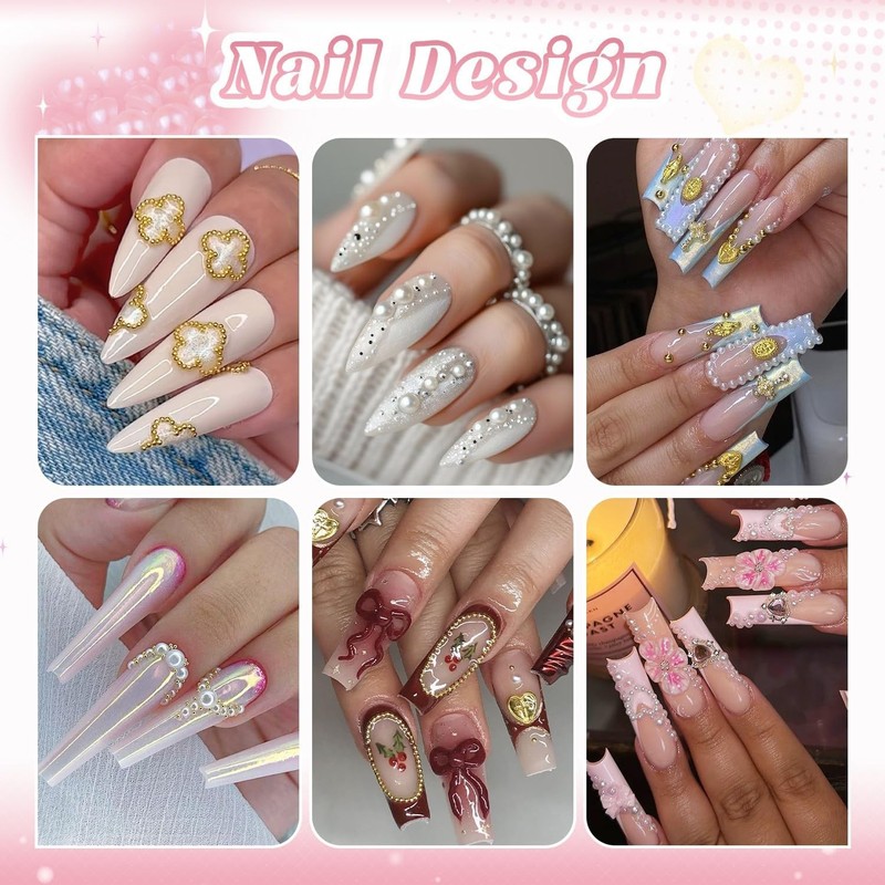 2 Boxes Flatback Pearls White+Beige And Metal Nail Beads Silver+Gold For Nail... gallery
