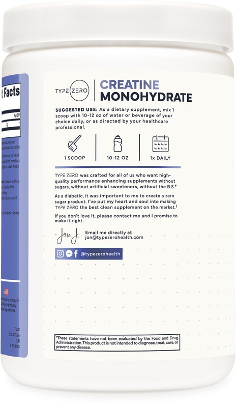 TypeZero Creatine Monohydrate Powder 500 Grams, Blue Raspberry Flavor gallery