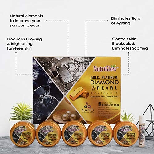 NutriGlow Gold Kesar Facial Kit (250gm+10ml)with Bleach Cream,Face Wash Pack of gallery