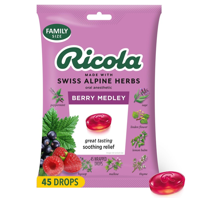 Ricola Berry Medley Throat Drops 45 Count Natural Menthol Voice Care Soothe