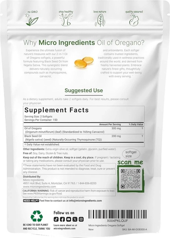 2 in 1 Oil of Oregano & Black Seed Softgels Count with Carvacrol,Immune Support gallery