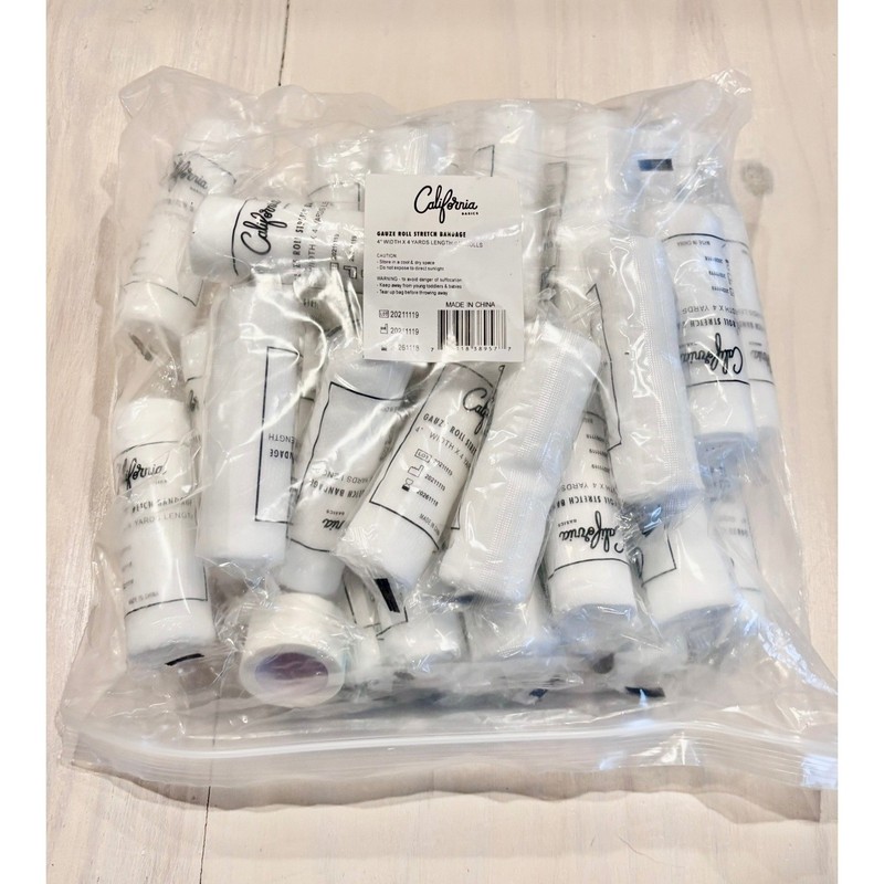 California Basics 36 Pack Gauze Roll Stretch Bandage 4in x 4yd White