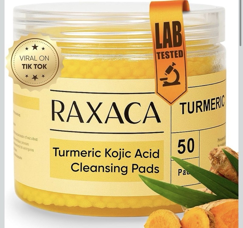 Turmeric Kojic Acid Cleansing Pads, 50 Pcs Exfoliating Cotton Rounds for Face