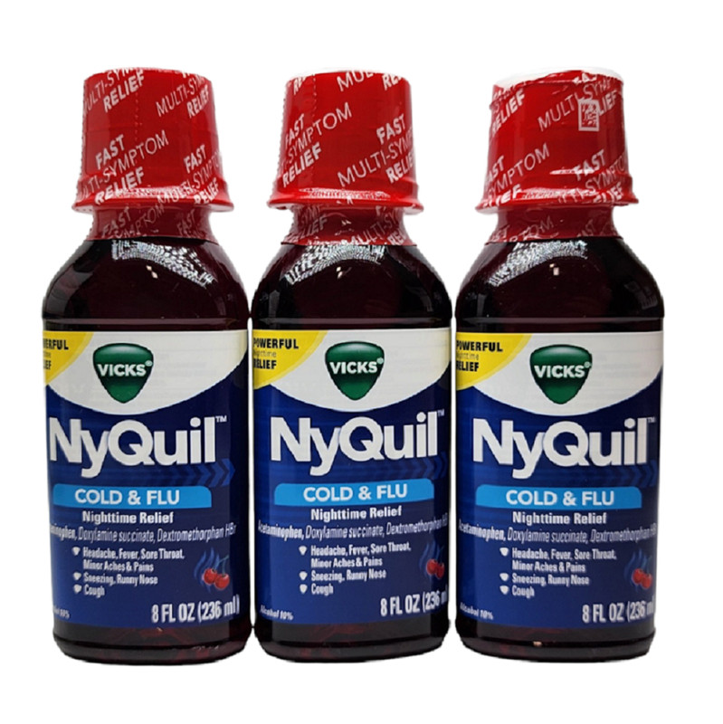 Vicks NyQuil, Nighttime Cold & Flu 8 Fl Oz, Cherry Flavor 3/2/1 Pack Exp:11/25