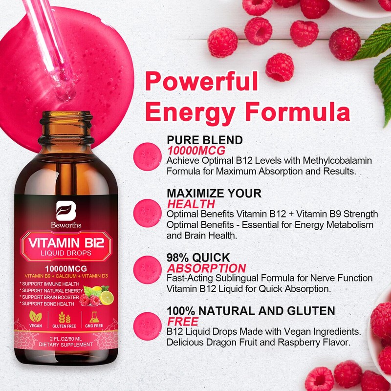 Vitamin B12 Sublingual Liquid Drops Methylcobalamin Vit B 12 10000mcg Per Servin gallery