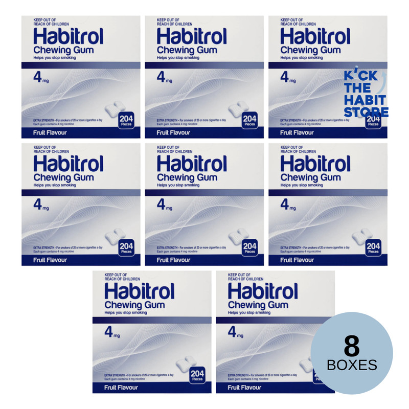 Habitrol Gum 4mg Fruit 1632 Pieces 8 Boxes Sugar Free Nicotine Quit Smoking Now