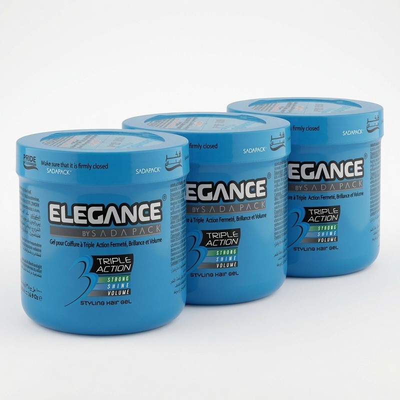 Elegance Sada Pack Triple Action Styling Hair Gel Strong Hold 1000ml Pack X 3⭐