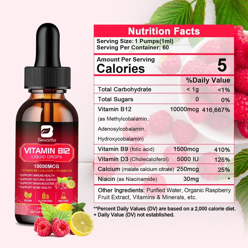 Vitamin B12, 10000 mcg, 3-in-1 Organic Liquid Vitamin B12, 60-Day Supply (60ml) gallery