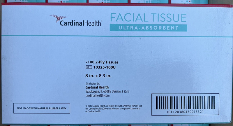 Cardinal Health Facial Tissue Ultra Absorbent 8''x 8.3'' 100 count = 1,500 Lot gallery
