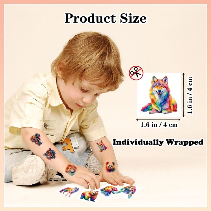 102 PCS Watercolor Animals Temporary Tattoos for Kids - Cute Body Stickers gallery
