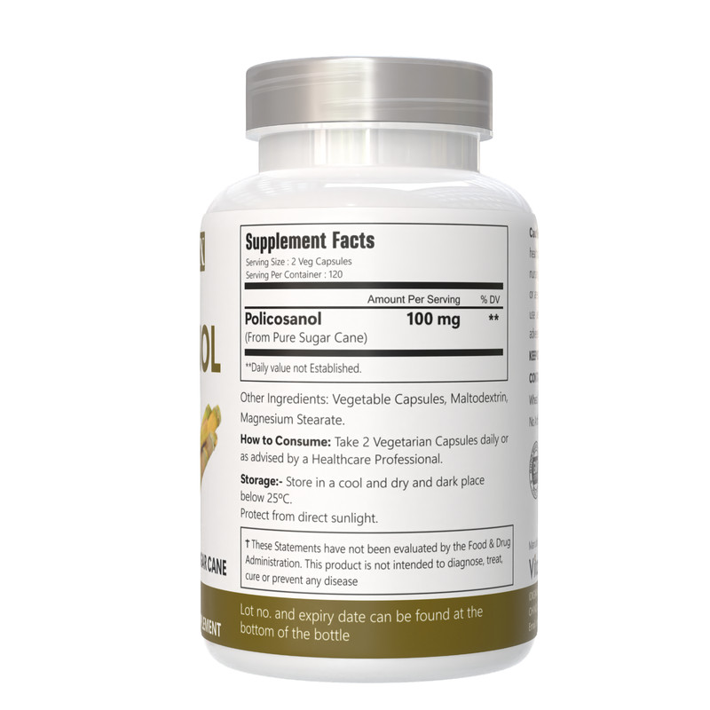 VitaCosmoX Policosanol 50mg, 120 Capsules - Gluten Free and Vegetarian Friendly gallery