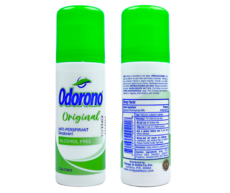 Odorono Original Anti-Perspirant Deodorant Alcohol Free Roll-On 2.5 oz (74ml)