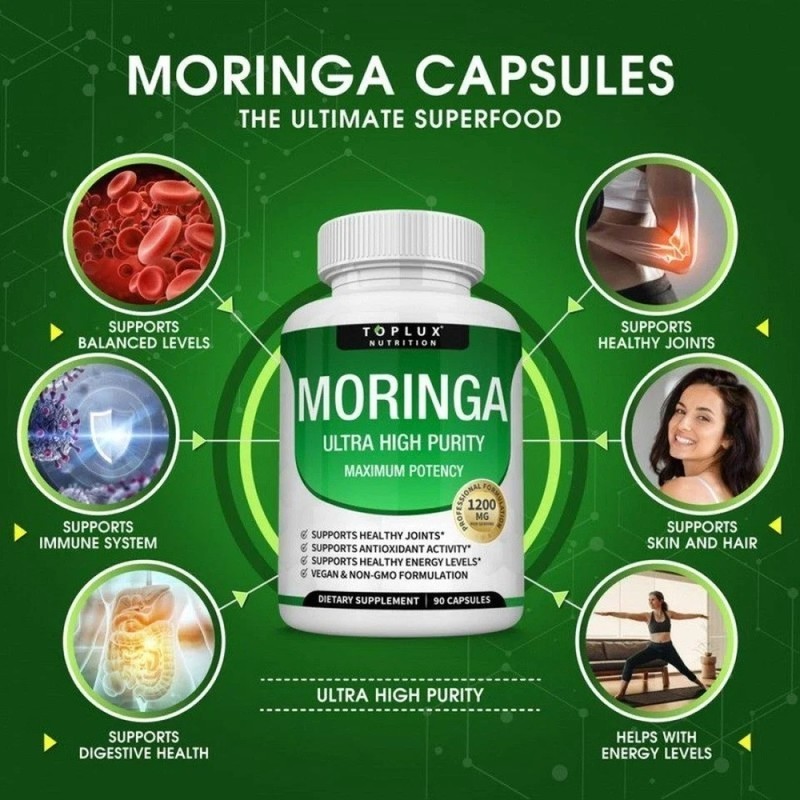 TOPLUX Moringa Capsules 1200mg Pure Moringa Powder Immune Gut health 90 Capsules gallery
