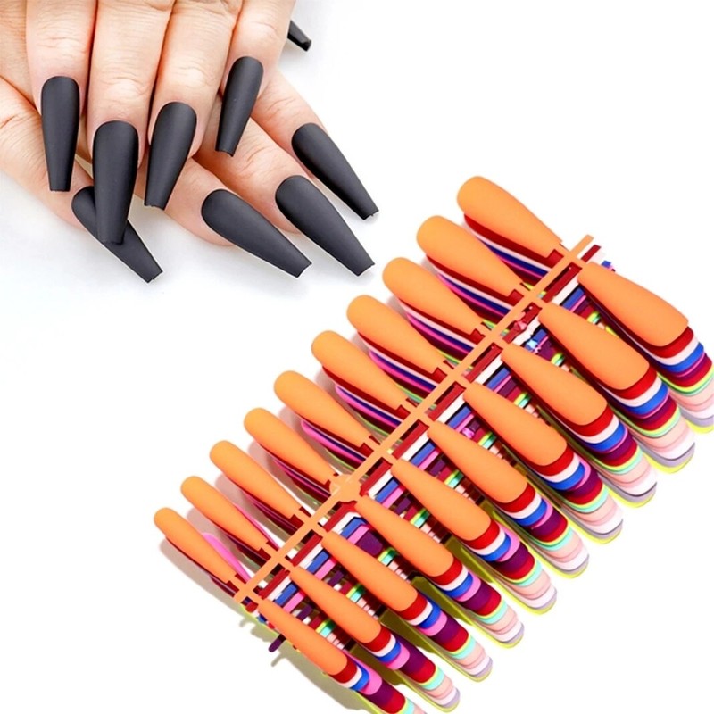 20Pcs Matte Super Long Coffin False Nail Ballet Press on Nails Tips Solid Color✔