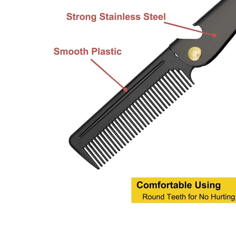 Stainless Steel Folding Comb, Pocket Comb for Men Small (Pack of 1), Black gallery