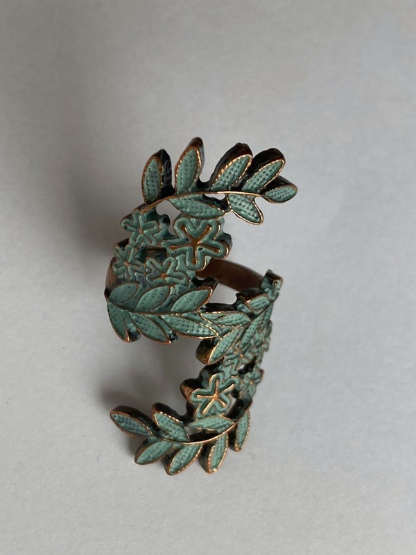 Wonderful Vintage Olive Blossom Leaves Copper Ring Health Wealth Peace Happiness