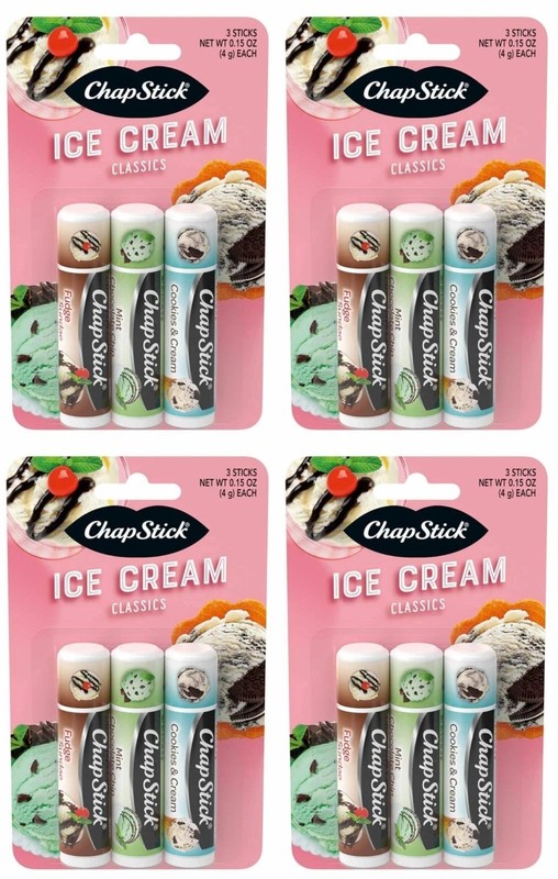 12 Tubes Chapstick Lip Ice Cream Mint Chocolate Chip. Cookies Cream. Fudge
