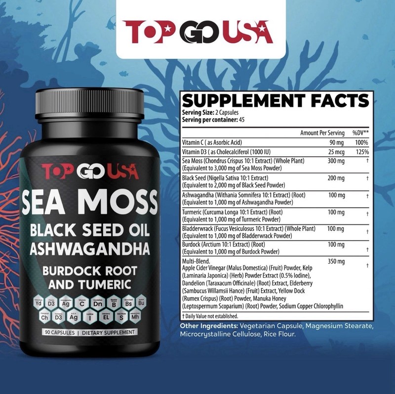 Sea Moss Black Seed Oil Ashwagandha Burdock Root Turmeric 90 Capsules New Sealed gallery