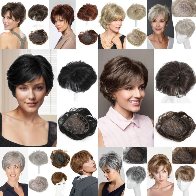 Short Pixie Hair Toppers Synthetic Clip In Head Topper Extension Fake Hairpiece gallery