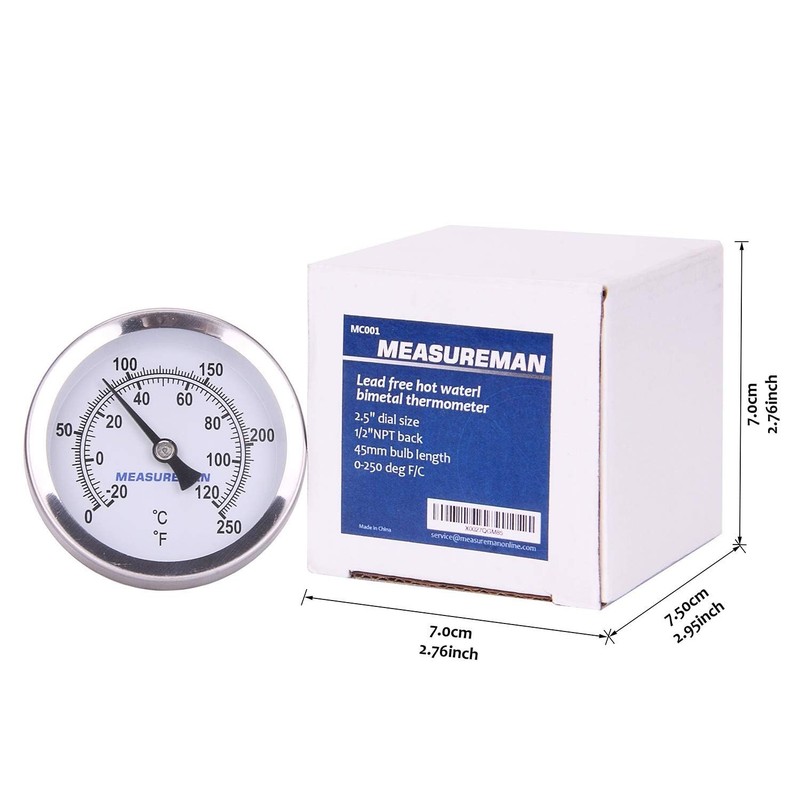 Water Thermometer, 2-1/2" Dial, 1/2" NPT Back Mount, 2-Pack gallery