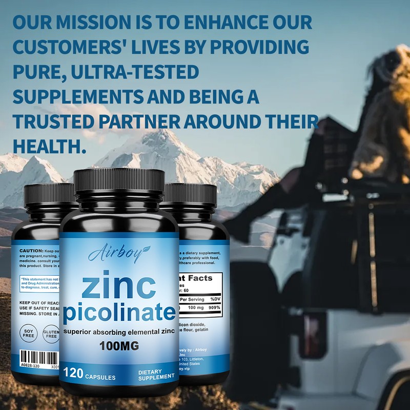 Zinc Picolinate 100mg 120 Veg Capsules-Immune Support and Skin Health,Potency gallery