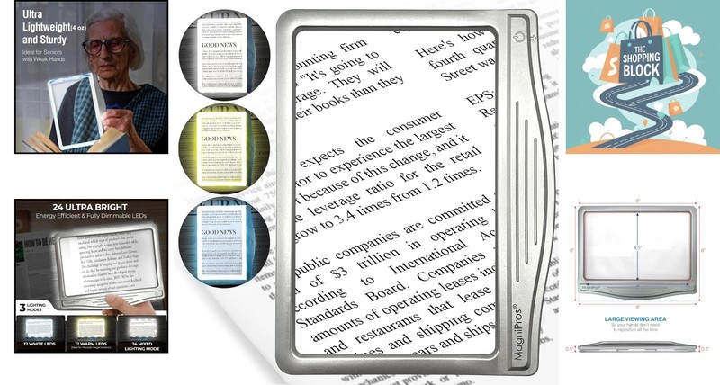3X LED Page Magnifier for Reading, 6x8 inches, Silver, Eye Care, Senior gallery