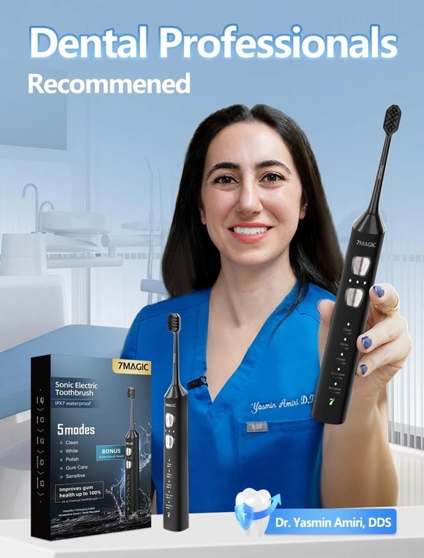 7MAGIC Sonic Electric Toothbrush Black Rechargeable IPX7 Waterproof 5 Modes gallery