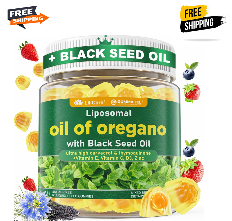 Oil of Oregano with Black Seed Oil Filled Gummies – 2 Months Supply – , Aceite D
