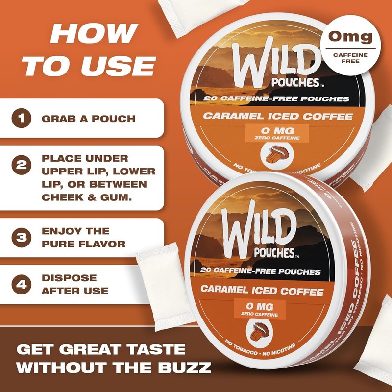 Wild 5 Pack 0mg Nicotine Free Pouches No Caffeine Caramel Coffee - 20 x Caffeine gallery