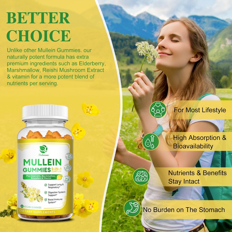 (2Pack) 9 in 1 Mullein Gummies Vegan for Lung Cleanse Respiratory & Immunity gallery