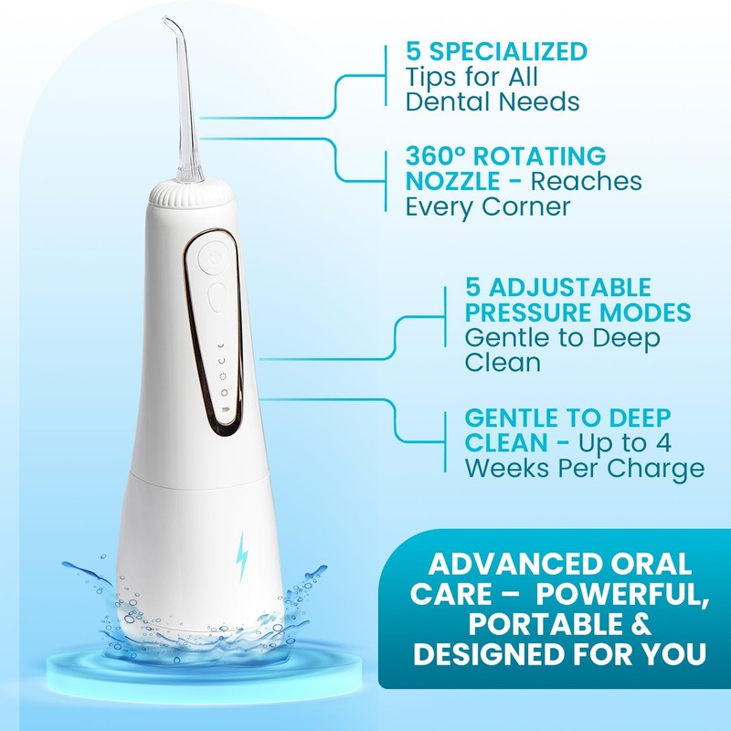 Cordless Water Flosser 360° Rotating Tip Oral Irrigator Dental Flosser Portable gallery