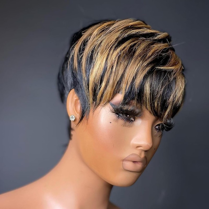 Yviann Pixie Cut Wig Human Hair Short Wigs for Black Women Color F1B30