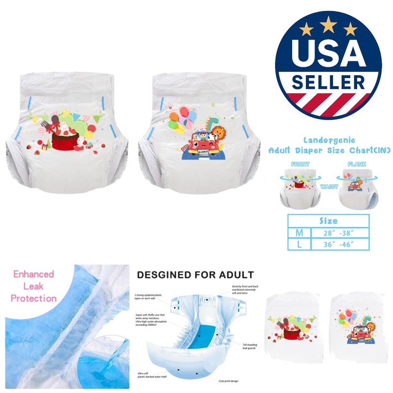 Functional and Cute Adult Diapers – Overnight Comfort, 36-46 Inch Size, 2 Pack