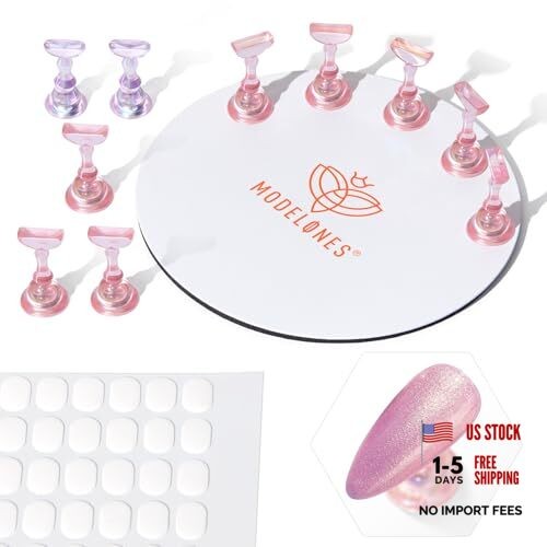 Nail Stand Set, Magnetic Nail Stands for Press ons False Nail Tips Aurora Pink