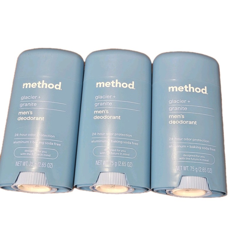 3 pk Method Men GLACIER + GRANITE Aluminum & Baking Soda Free Deodorant 2.65 oz