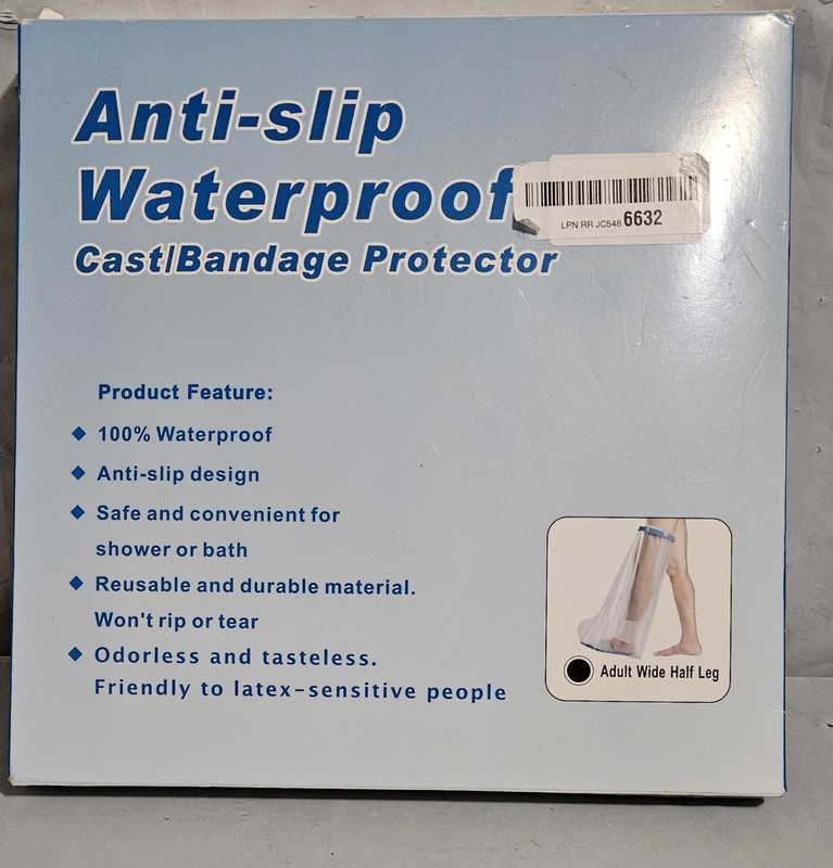 Anti-Slip Waterproof Cast Bandage Protector Adult Wide Half Leg New in Box