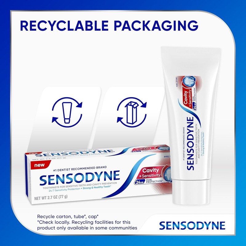 Sensodyne Cavity + Sensitivity Toothpaste, Fluoride Toothpaste for Sensitive Tee gallery