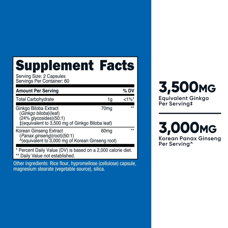Nutricost Ginkgo + Ginseng Supplement 120 Capsules for 60 Servings Per Bottle gallery