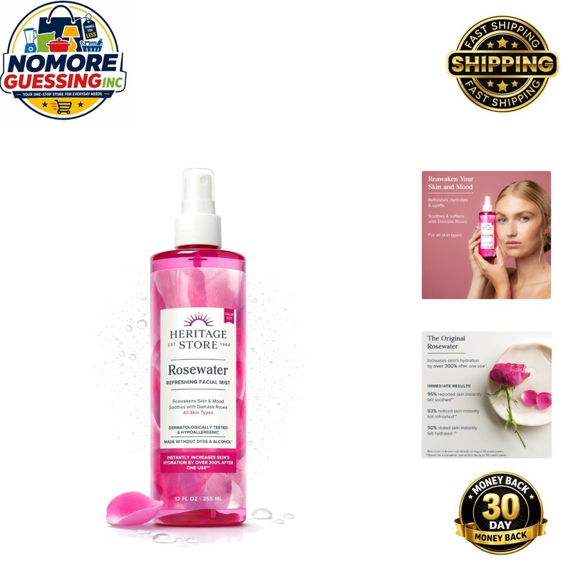 Hypoallergenic Rosewater Spray – 12oz Hydrating Mist for Glowing Skin