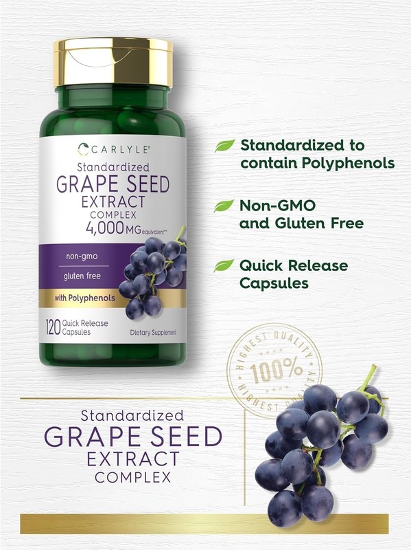 Grape Seed Extract Capsules 4,000Mg 120 Count Standardized Extract Complex with gallery