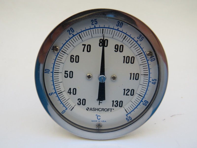 Ashcroft Bi Metal thermometer 3 Inch 30 - 130F 0 55 C 1/2 NPT Back Connect gallery